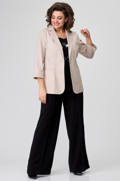 Длинный бежевый жакет из текстиля с рельефами и карманами БелЭльСтиль 203-2 78 22 бежевый_джинс - фото 4