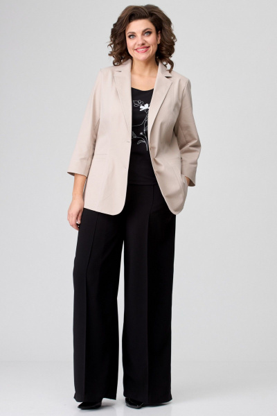 Длинный бежевый жакет из текстиля с рельефами и карманами БелЭльСтиль 203-2 78 22 бежевый_джинс - фото 3