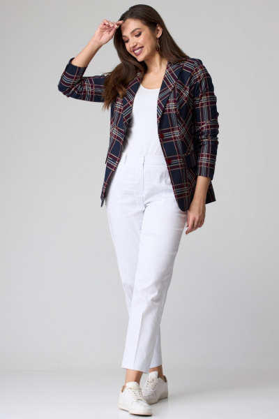 Классические прямые брюки из текстиля с стрелками и карманами БелЭльСтиль 586-2 87 22 белый_джинс - фото 1