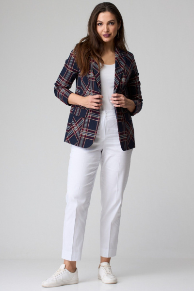 Классические прямые брюки из текстиля с стрелками и карманами БелЭльСтиль 586-2 87 22 белый_джинс - фото 3