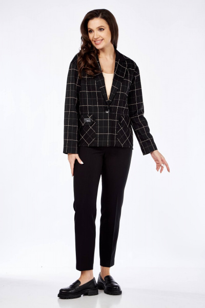 Брюки, жакет Vilena 941 черный+клетка - фото 1