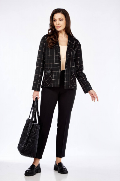 Брюки, жакет Vilena 941 черный+клетка - фото 3