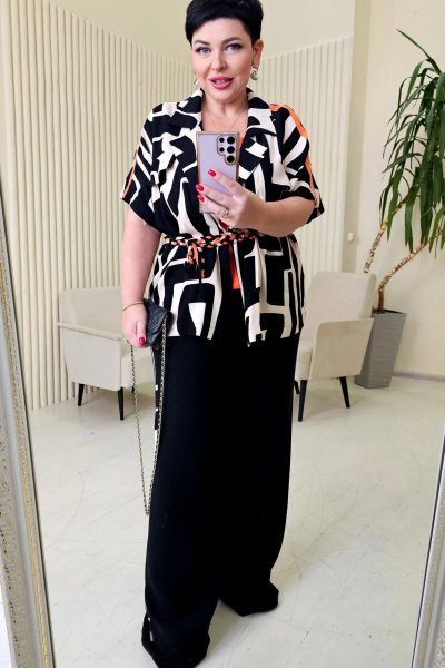 Блуза, брюки, жакет Vittoria Queen 22133 черный+оранж - фото 8