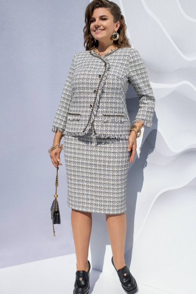 Жакет, юбка Vittoria Queen 20013/1 диз.клетка св.серый - фото 1