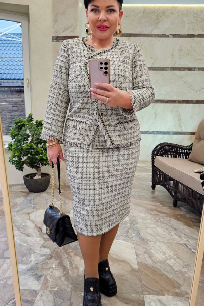 Жакет, юбка Vittoria Queen 20013/1 диз.клетка св.серый - фото 5