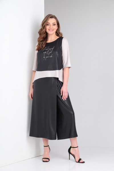 Блуза, брюки ZigzagStyle 429 иссине-черный+беж - фото 2