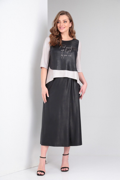 Блуза, брюки ZigzagStyle 429 иссине-черный+беж - фото 1