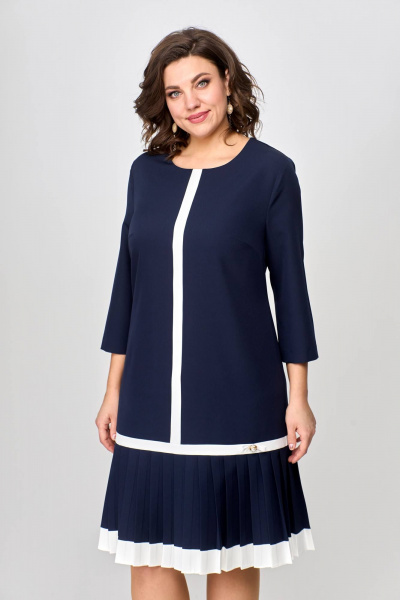 Темно-синее платье с белыми полосками и оборками на низу Moda Versal П2430 т.синий - фото 4