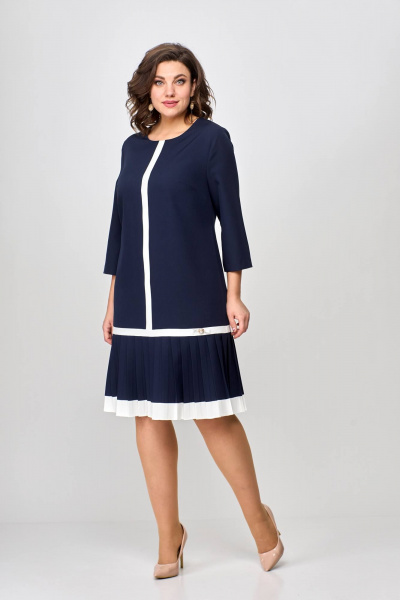 Темно-синее платье с белыми полосками и оборками на низу Moda Versal П2430 т.синий - фото 1