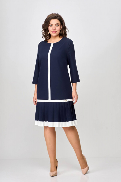 Темно-синее платье с белыми полосками и оборками на низу Moda Versal П2430 т.синий - фото 3