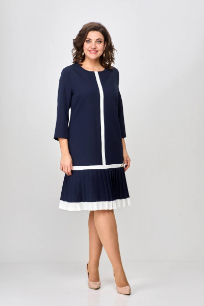 Темно-синее платье с белыми полосками и оборками на низу Moda Versal П2430 т.синий - фото 2