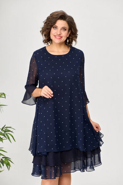 платье шифоновое в горошек синее с воланами Moda Versal П2440 т.синий - фото 6