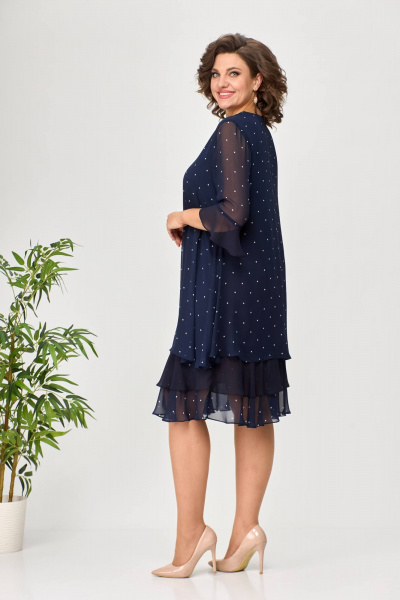 платье шифоновое в горошек синее с воланами Moda Versal П2440 т.синий - фото 5