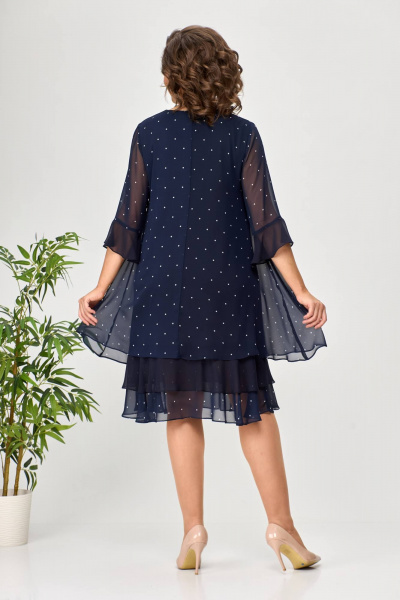 платье шифоновое в горошек синее с воланами Moda Versal П2440 т.синий - фото 4