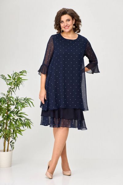 платье шифоновое в горошек синее с воланами Moda Versal П2440 т.синий - фото 3