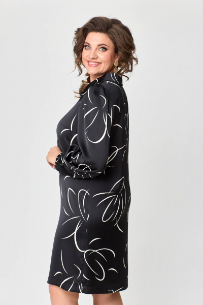 Платье в мелкую точку с рельефами и декоративной деталью, прямое Moda Versal П2466 черный - фото 8