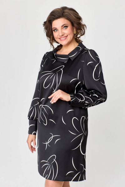 Платье в мелкую точку с рельефами и декоративной деталью, прямое Moda Versal П2466 черный - фото 6