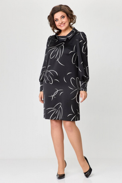 Платье в мелкую точку с рельефами и декоративной деталью, прямое Moda Versal П2466 черный - фото 5