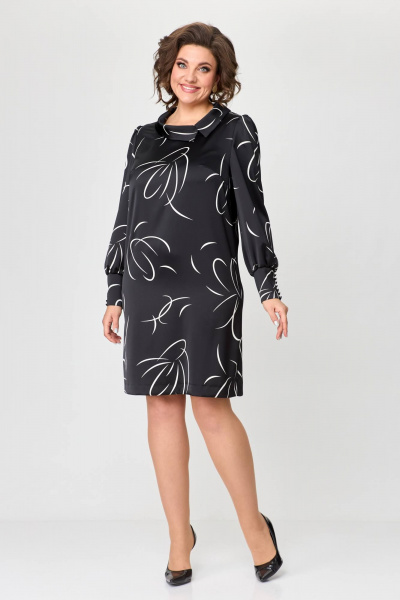 Платье в мелкую точку с рельефами и декоративной деталью, прямое Moda Versal П2466 черный - фото 1