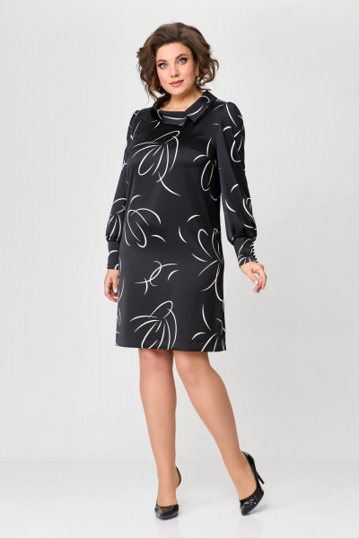 Платье в мелкую точку с рельефами и декоративной деталью, прямое Moda Versal П2466 черный - фото 2