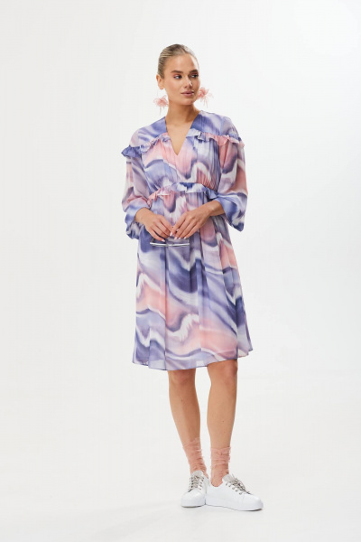 Платье в нежных оттенках с рюшами и рукавом 3/4 Твой имидж 1751 мультиколор - фото 9