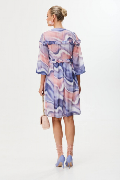Платье в нежных оттенках с рюшами и рукавом 3/4 Твой имидж 1751 мультиколор - фото 7