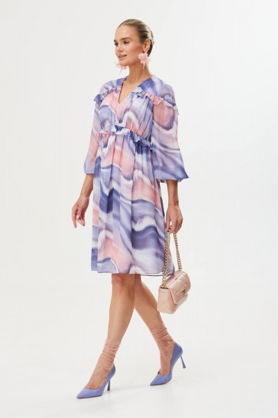 Платье в нежных оттенках с рюшами и рукавом 3/4 Твой имидж 1751 мультиколор - фото 6