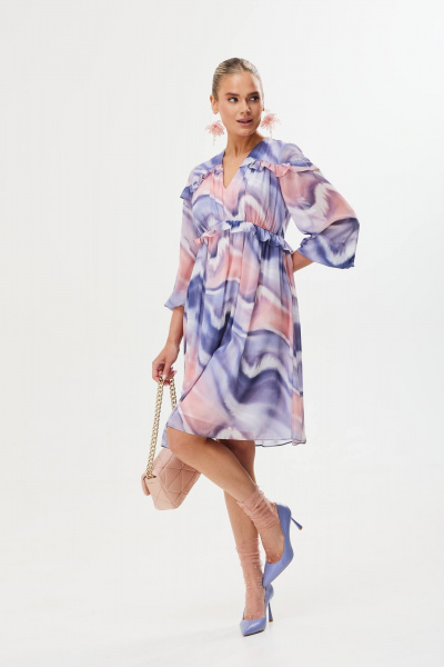 Платье в нежных оттенках с рюшами и рукавом 3/4 Твой имидж 1751 мультиколор - фото 5