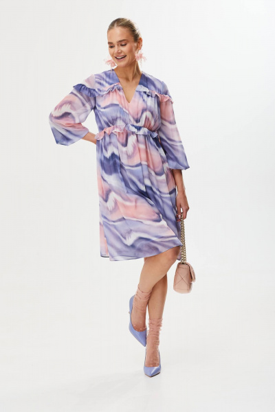 Платье в нежных оттенках с рюшами и рукавом 3/4 Твой имидж 1751 мультиколор - фото 3