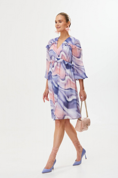 Платье в нежных оттенках с рюшами и рукавом 3/4 Твой имидж 1751 мультиколор - фото 4