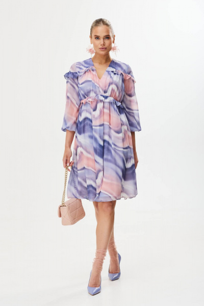 Платье в нежных оттенках с рюшами и рукавом 3/4 Твой имидж 1751 мультиколор - фото 2