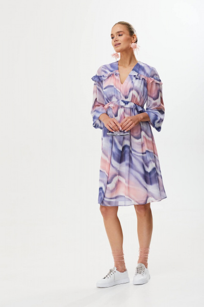 Платье в нежных оттенках с рюшами и рукавом 3/4 Твой имидж 1751 мультиколор - фото 10