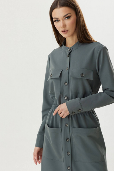 Платье-рубашка демисезонное в стиле сафари BARBARA В210 хаки - фото 5