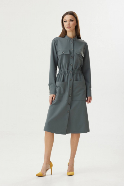 Платье-рубашка демисезонное в стиле сафари BARBARA В210 хаки - фото 3