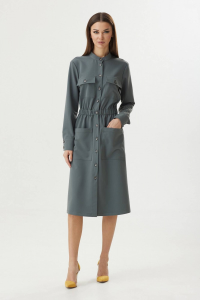 Платье-рубашка демисезонное в стиле сафари BARBARA В210 хаки - фото 2