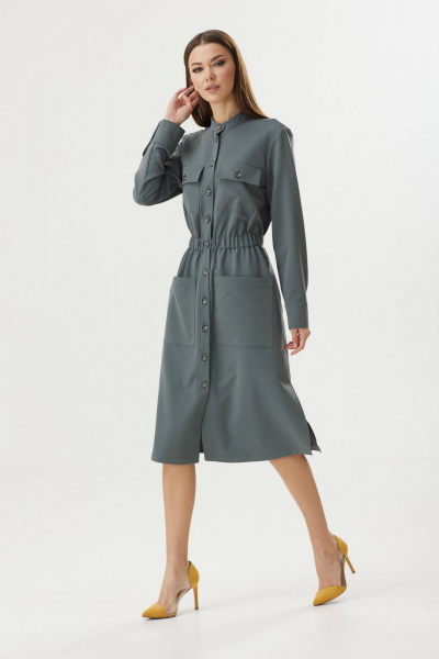 Платье-рубашка демисезонное в стиле сафари BARBARA В210 хаки - фото 1