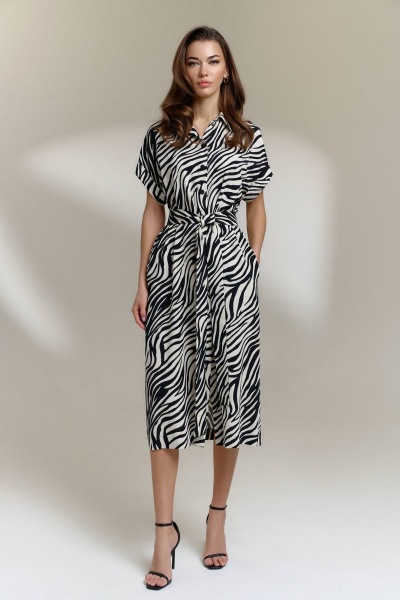 Платье с поясом-завязкой и карманами на боковых швах DILIA 0817 мультидизайн - фото 1