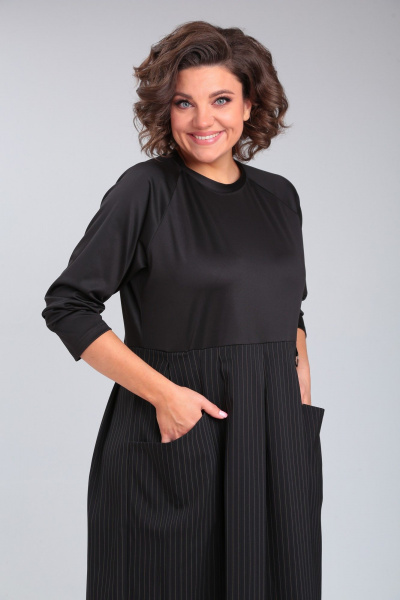 Многофункциональное платье бохо из двух тканей с рельефами Michel chic 2137 черный/полоска - фото 7