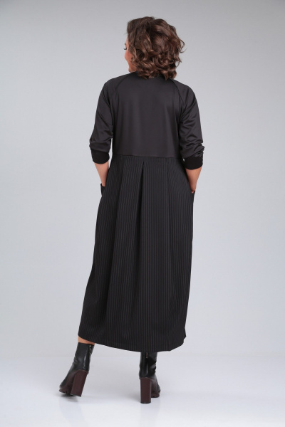 Многофункциональное платье бохо из двух тканей с рельефами Michel chic 2137 черный/полоска - фото 6