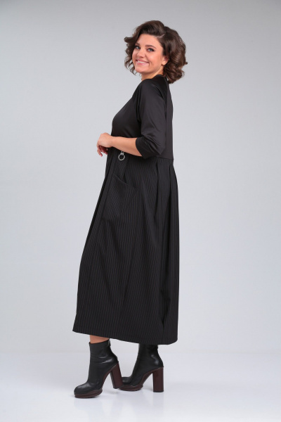 Многофункциональное платье бохо из двух тканей с рельефами Michel chic 2137 черный/полоска - фото 5