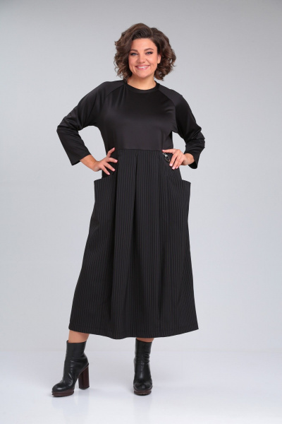 Многофункциональное платье бохо из двух тканей с рельефами Michel chic 2137 черный/полоска - фото 3