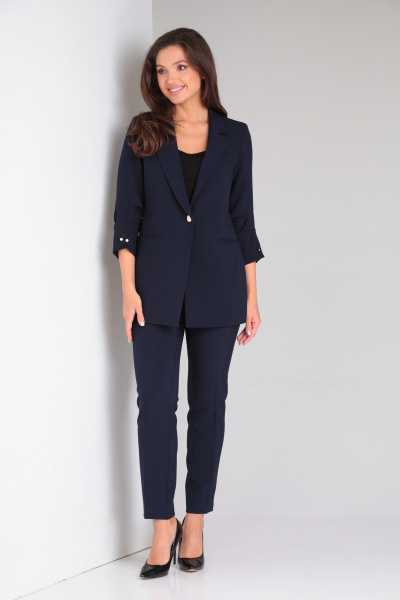 Синий женский костюм из текстиля с жакетом и брюками Pocherk 1857 темно-синий - фото 1