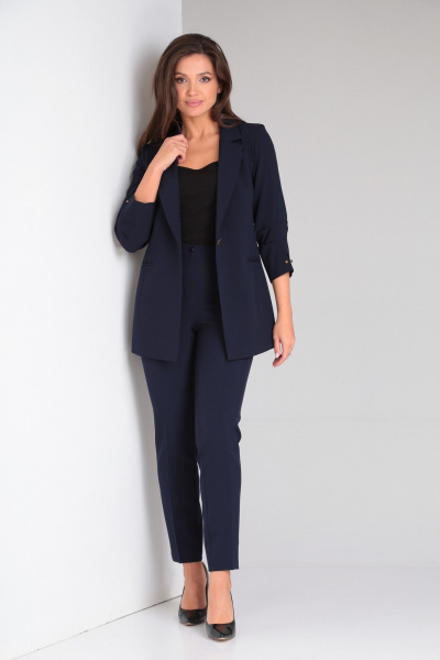 Синий женский костюм из текстиля с жакетом и брюками Pocherk 1857 темно-синий - фото 2