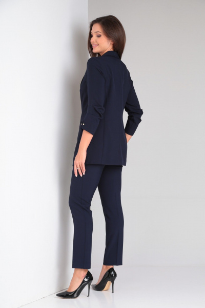 Синий женский костюм из текстиля с жакетом и брюками Pocherk 1857 темно-синий - фото 4