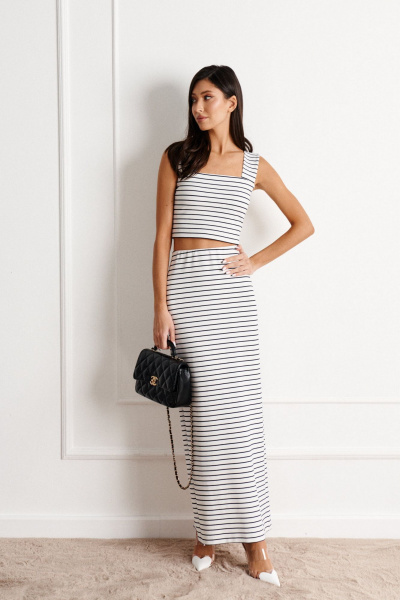 белая юбка из трикотажа с полосой, прилегающего кроя ANNETE A1140 - фото 1