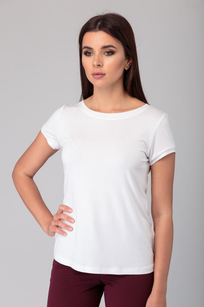 Майка белая базовая из трикотажа с круглым вырезом Anelli 504 белый_однотон - фото 6