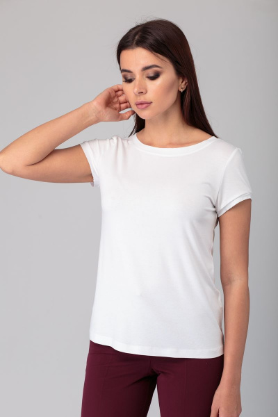 Майка белая базовая из трикотажа с круглым вырезом Anelli 504 белый_однотон - фото 2