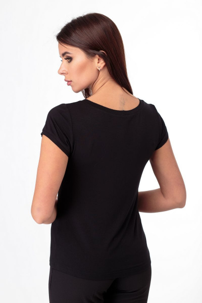 Майка черная база из хлопка с коротким рукавом Anelli 504 черный_однотон - фото 3
