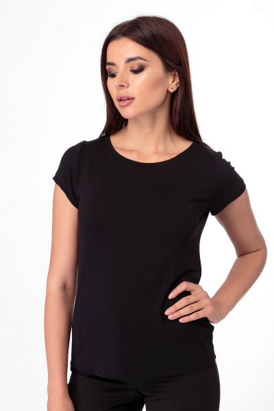 Майка черная база из хлопка с коротким рукавом Anelli 504 черный_однотон - фото 2
