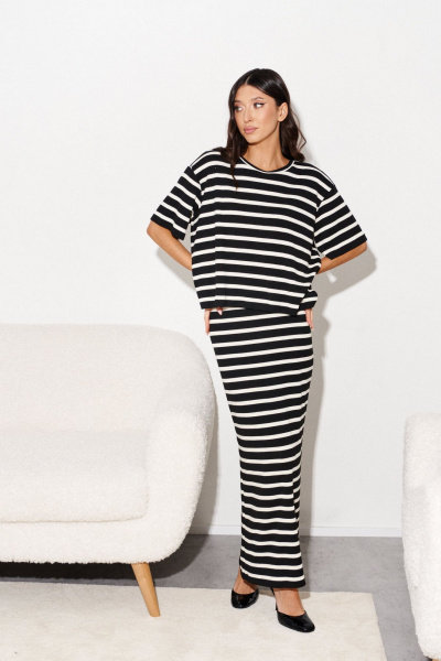 черные трикотажные юбки с полосками, прилегающего силуэта ANNETE A1156 - фото 4